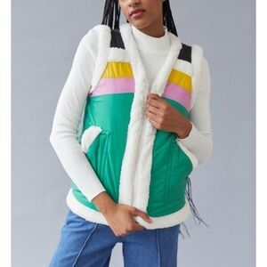 Bdg Vibrant Green Nylon Sherpa V Neck Winter Zip Vest